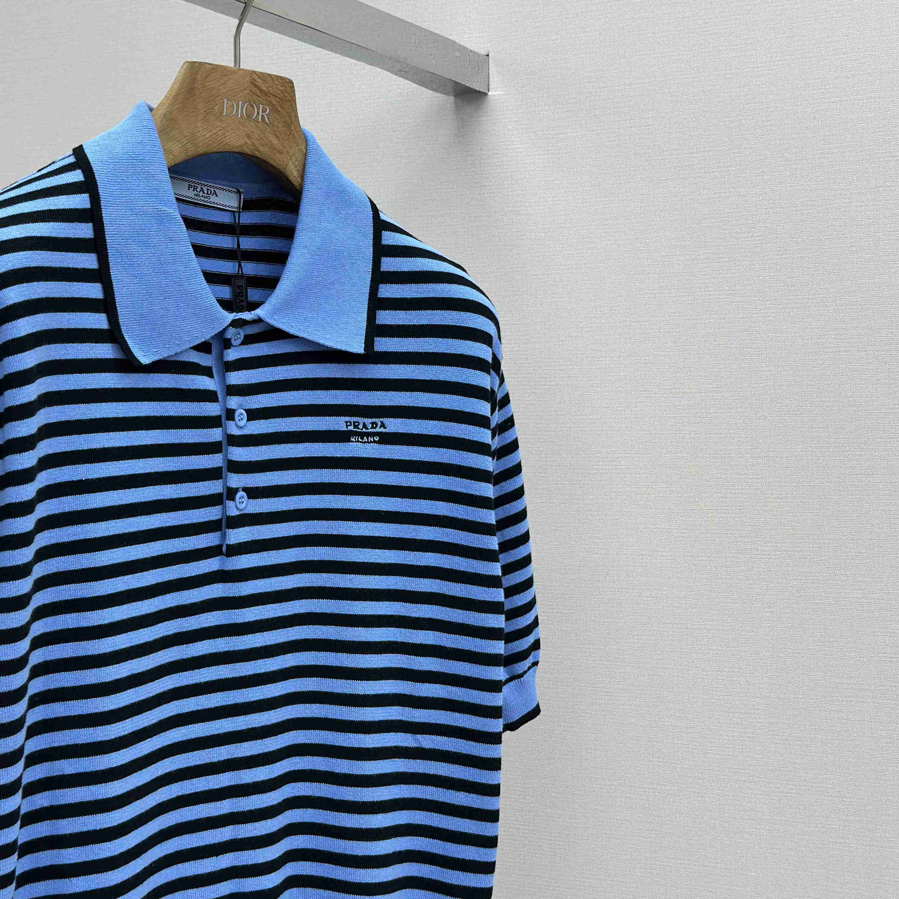 Prada Striped Cotton Polo Shirt - DesignerGu