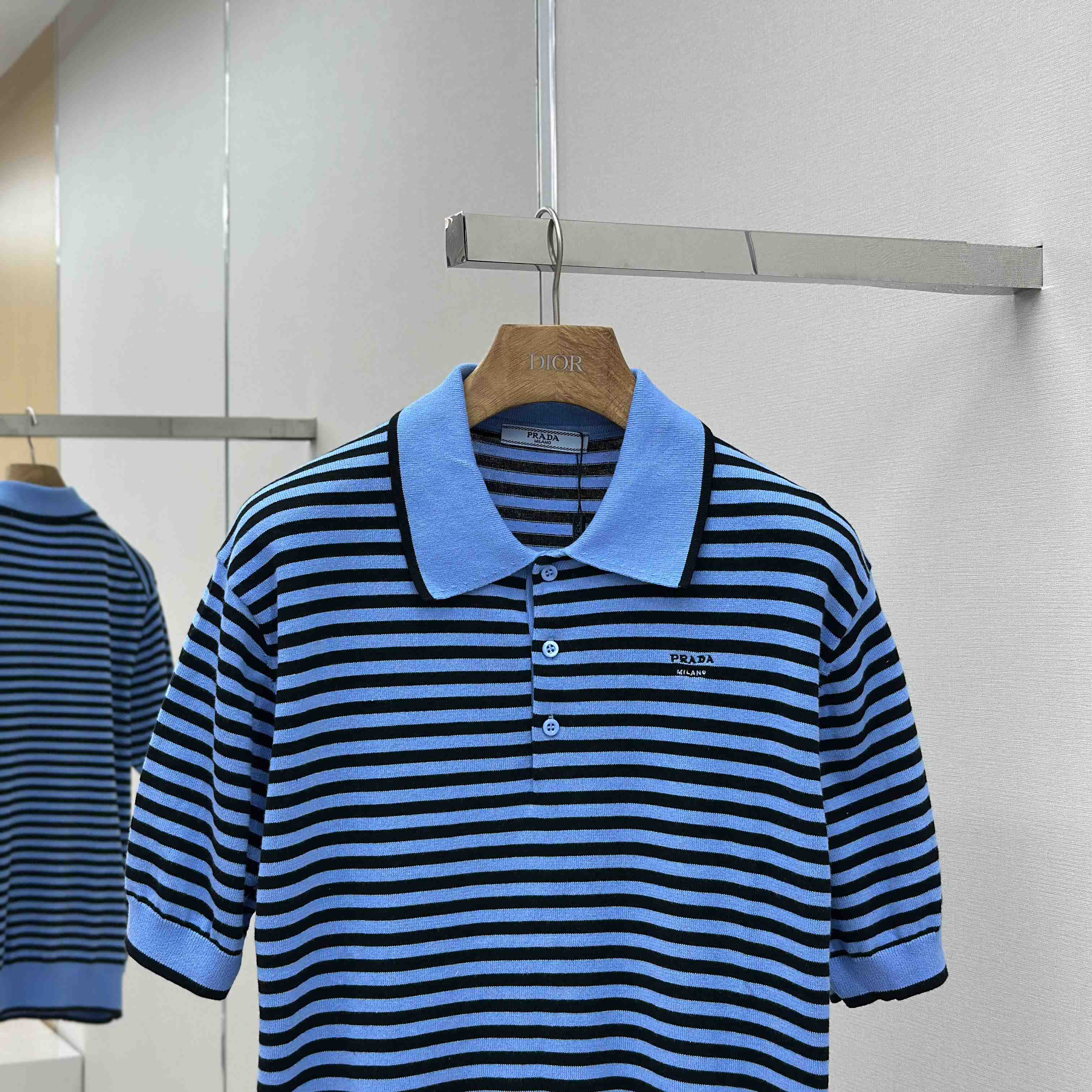Prada Striped Cotton Polo Shirt - DesignerGu