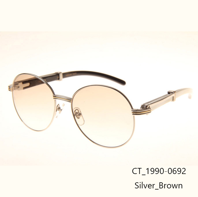 Cartier CT1990-0692 White Mix Black Buffalo Sunglasses In Silver Brown - DesignerGu