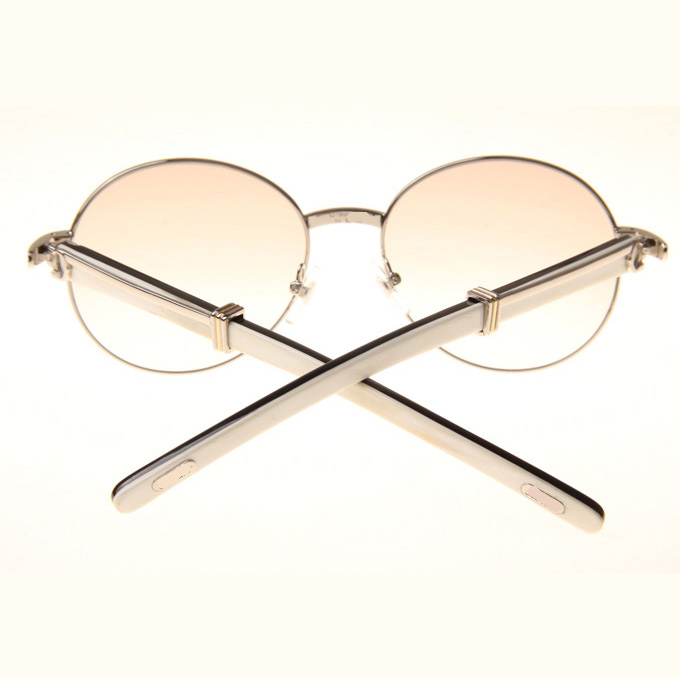 Cartier CT1990-0692 White Mix Black Buffalo Sunglasses In Silver Brown - DesignerGu