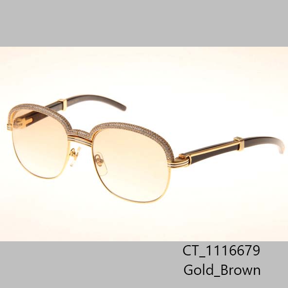 Cartier CT_1116679 Diamond Black Buffalo Sunglasses In Gold Brown - DesignerGu
