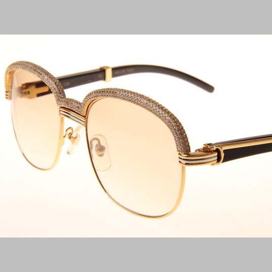 Cartier CT_1116679 Diamond Black Buffalo Sunglasses In Gold Brown - DesignerGu