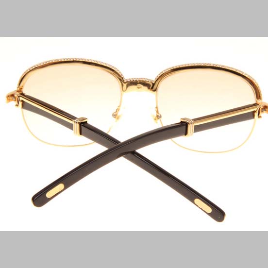 Cartier CT_1116679 Diamond Black Buffalo Sunglasses In Gold Brown - DesignerGu