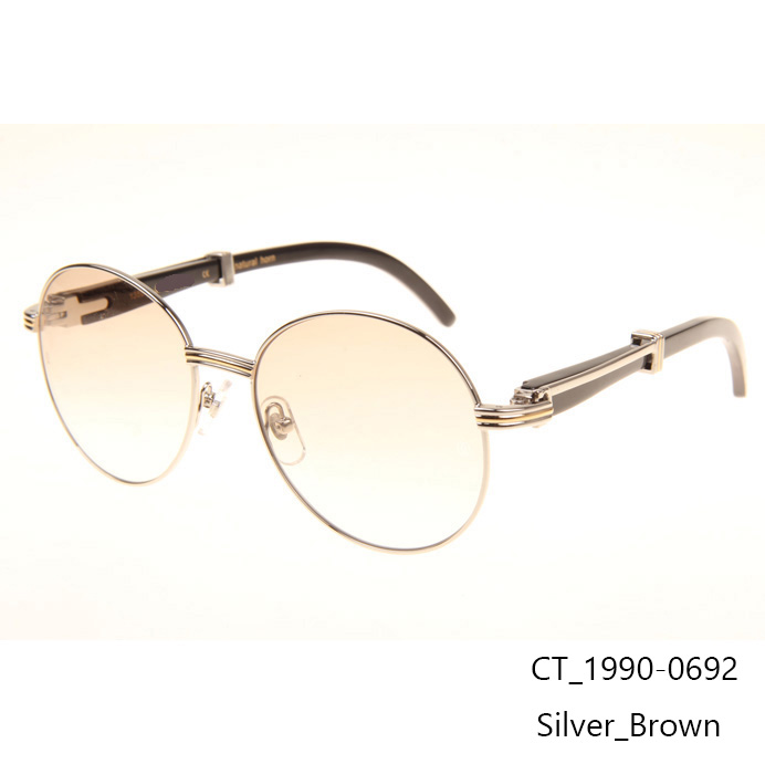 Cartier CT1990-0692 Black Buffalo Sunglasses In Silver Brown - DesignerGu