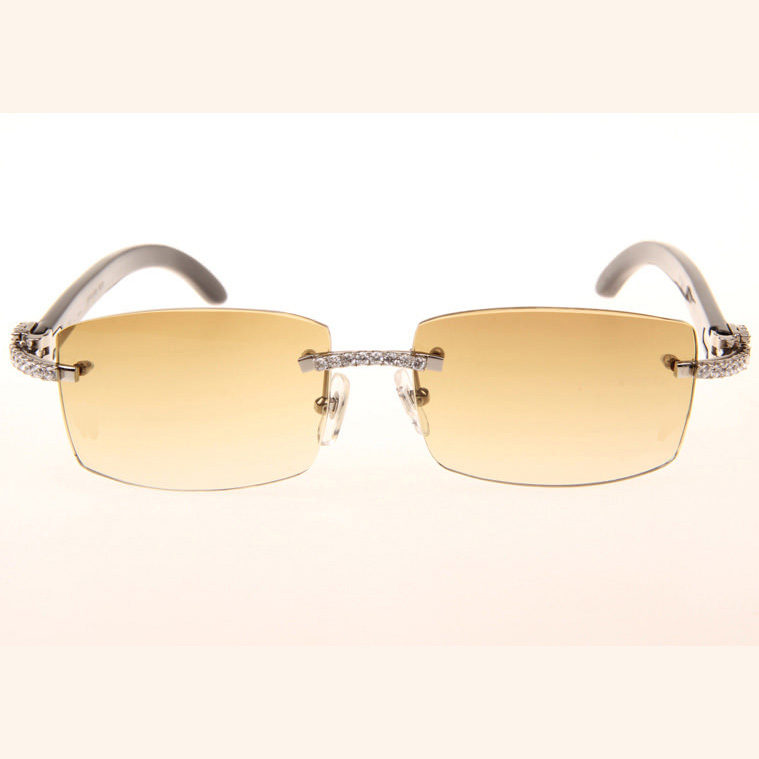 Cartier CT 3524012 Big Diamond Black Buffalo Sunglasses In Silver Brown - DesignerGu