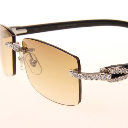 Cartier CT 3524012 Big Diamond Black Buffalo Sunglasses In Silver Brown - DesignerGu