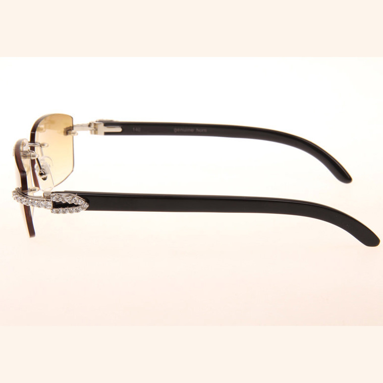 Cartier CT 3524012 Big Diamond Black Buffalo Sunglasses In Silver Brown - DesignerGu