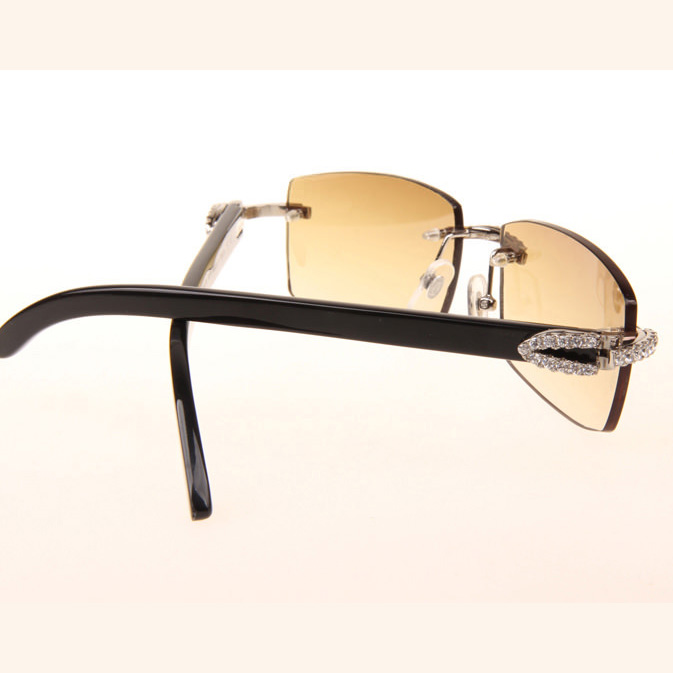 Cartier CT 3524012 Big Diamond Black Buffalo Sunglasses In Silver Brown - DesignerGu