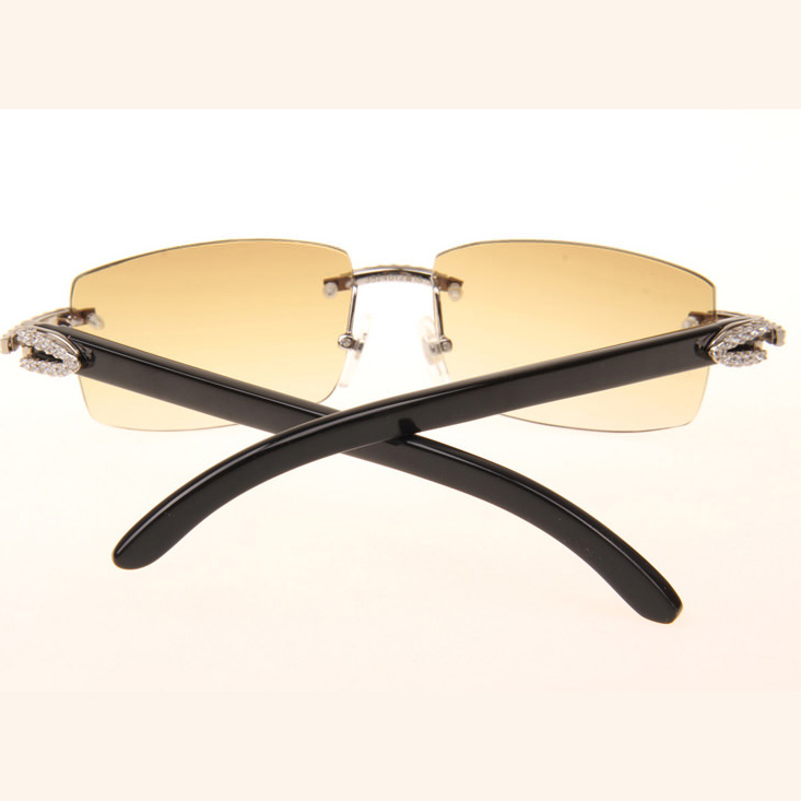 Cartier CT 3524012 Big Diamond Black Buffalo Sunglasses In Silver Brown - DesignerGu