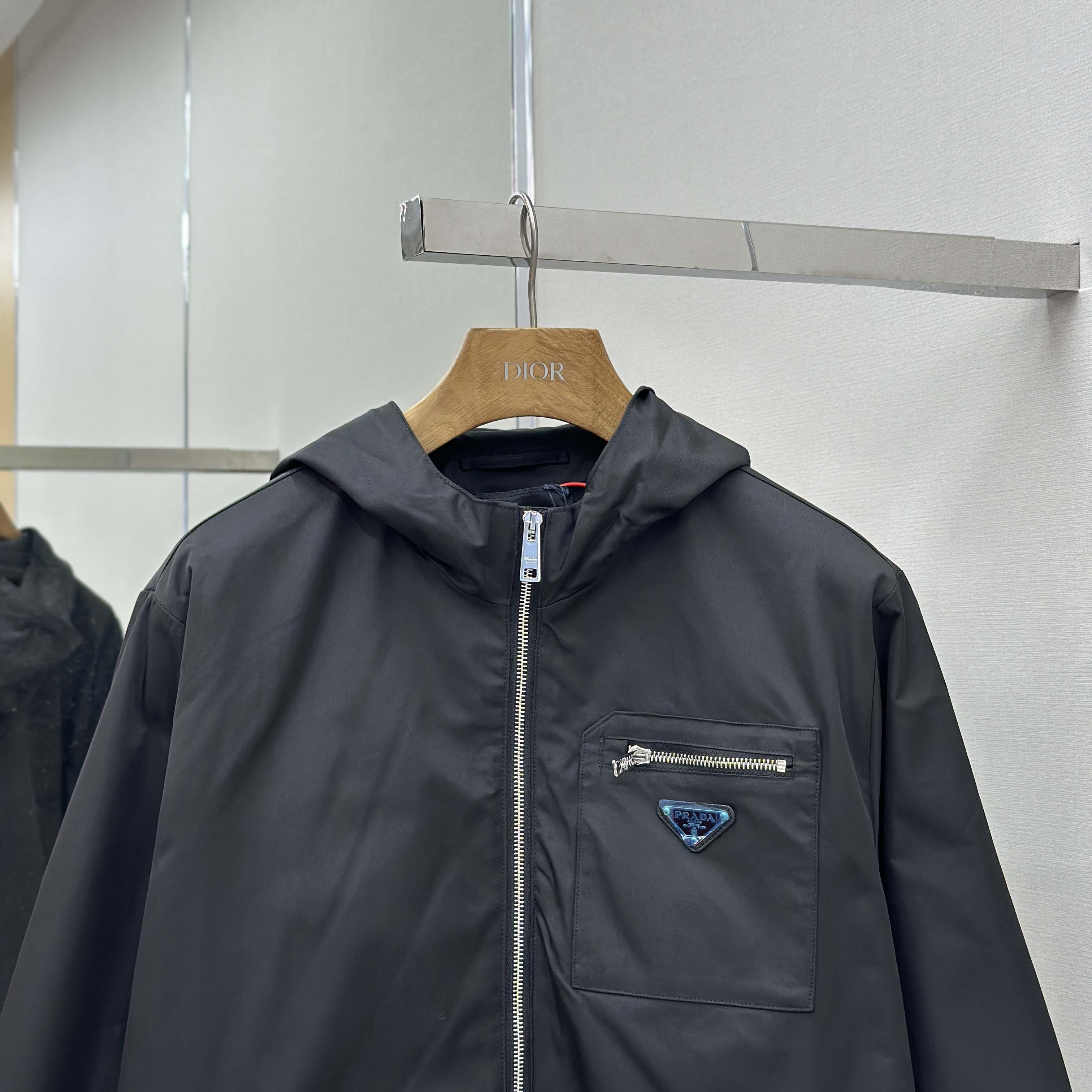 Prada Black Re-nylon Hooded Jacket - DesignerGu