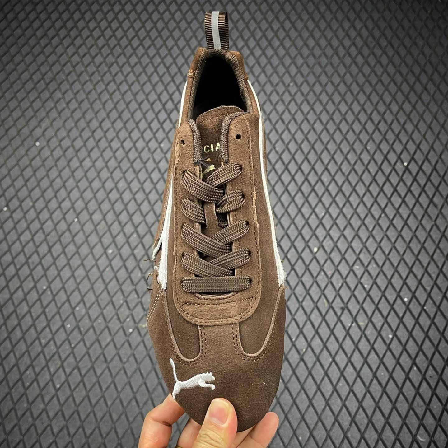 Balenciaga Speedcat Suede Balenciaga In Brown, White And Black Distressed Suede Cowskin - DesignerGu