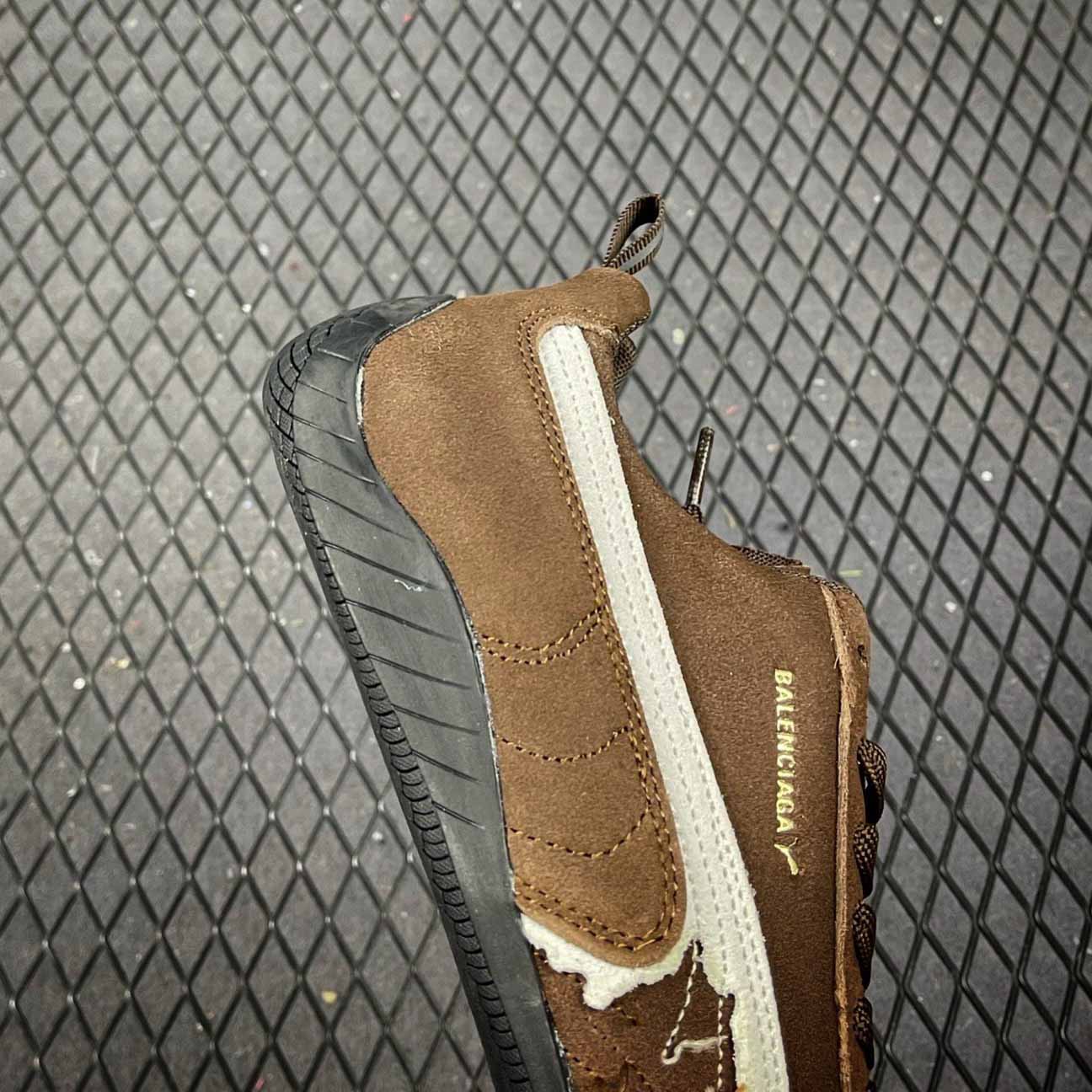 Balenciaga Speedcat Suede Balenciaga In Brown, White And Black Distressed Suede Cowskin - DesignerGu