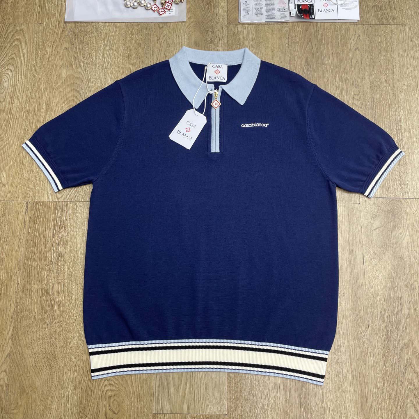 Casablanca Wool Knit Monogram Quarter-Zip Polo Shirt   D0099 - DesignerGu