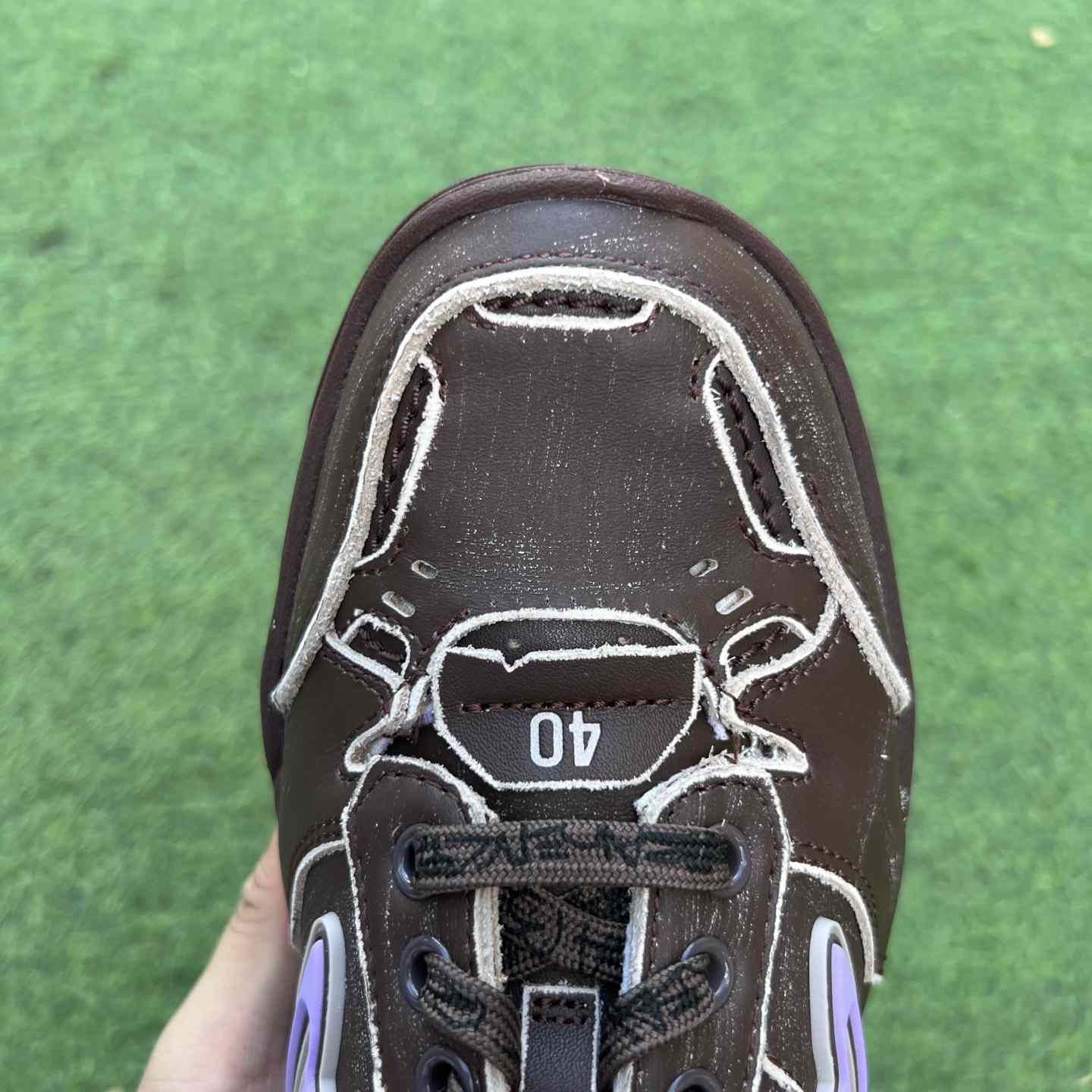 Balenciaga Hamptons Medium Worn-Out Sneaker In Brown And Lilac Cowskin And Polyester - DesignerGu