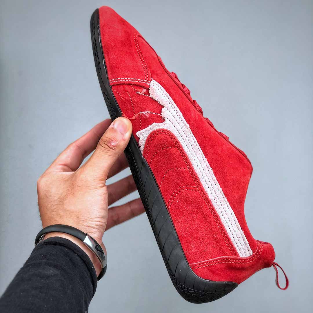 Balenciaga Speedcat Suede Balenciaga In Red, White And Black Distressed Suede Cowskin - DesignerGu