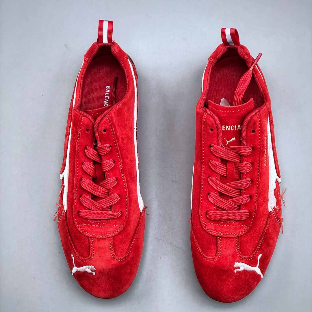 Balenciaga Speedcat Suede Balenciaga In Red, White And Black Distressed Suede Cowskin - DesignerGu