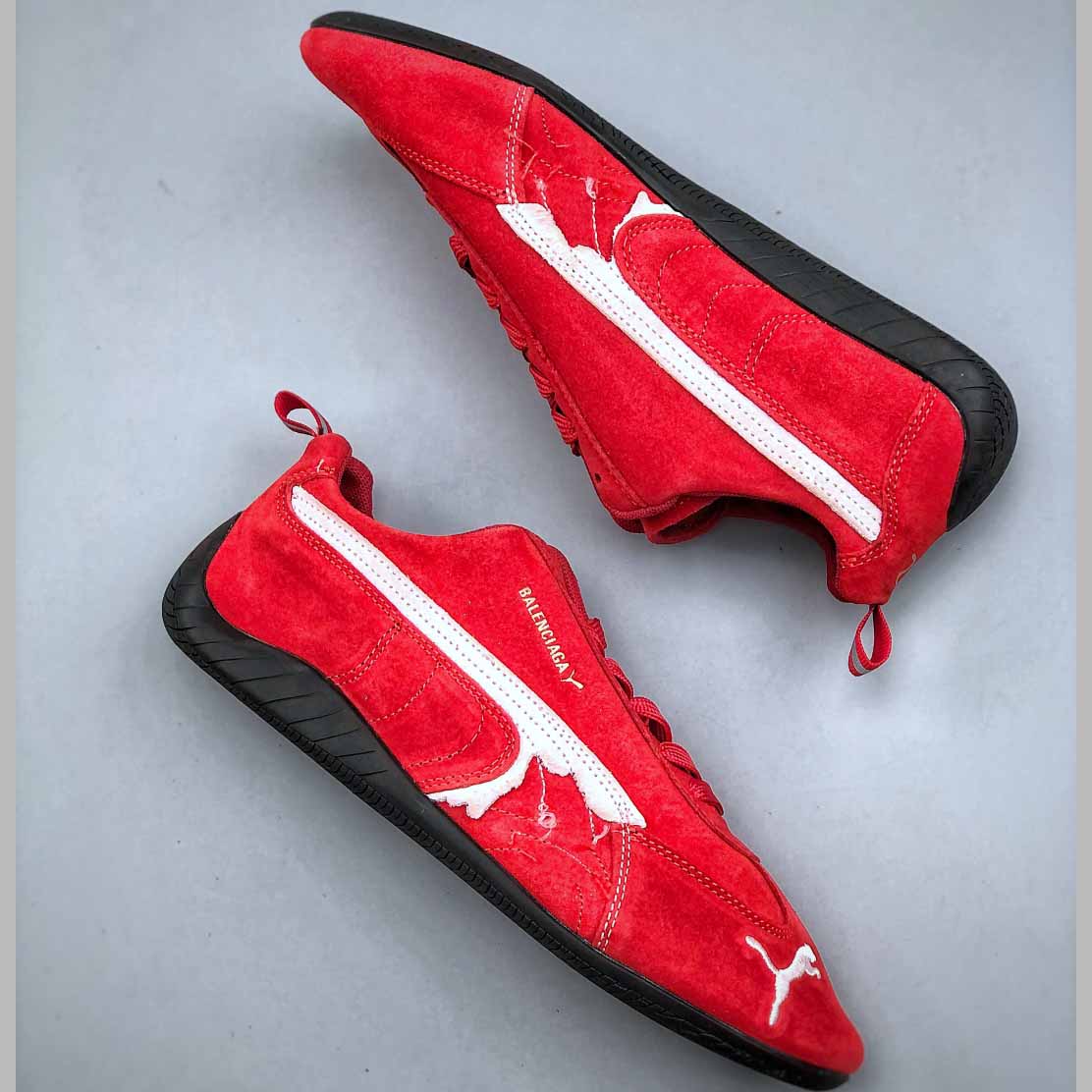 Balenciaga Speedcat Suede Balenciaga In Red, White And Black Distressed Suede Cowskin - DesignerGu