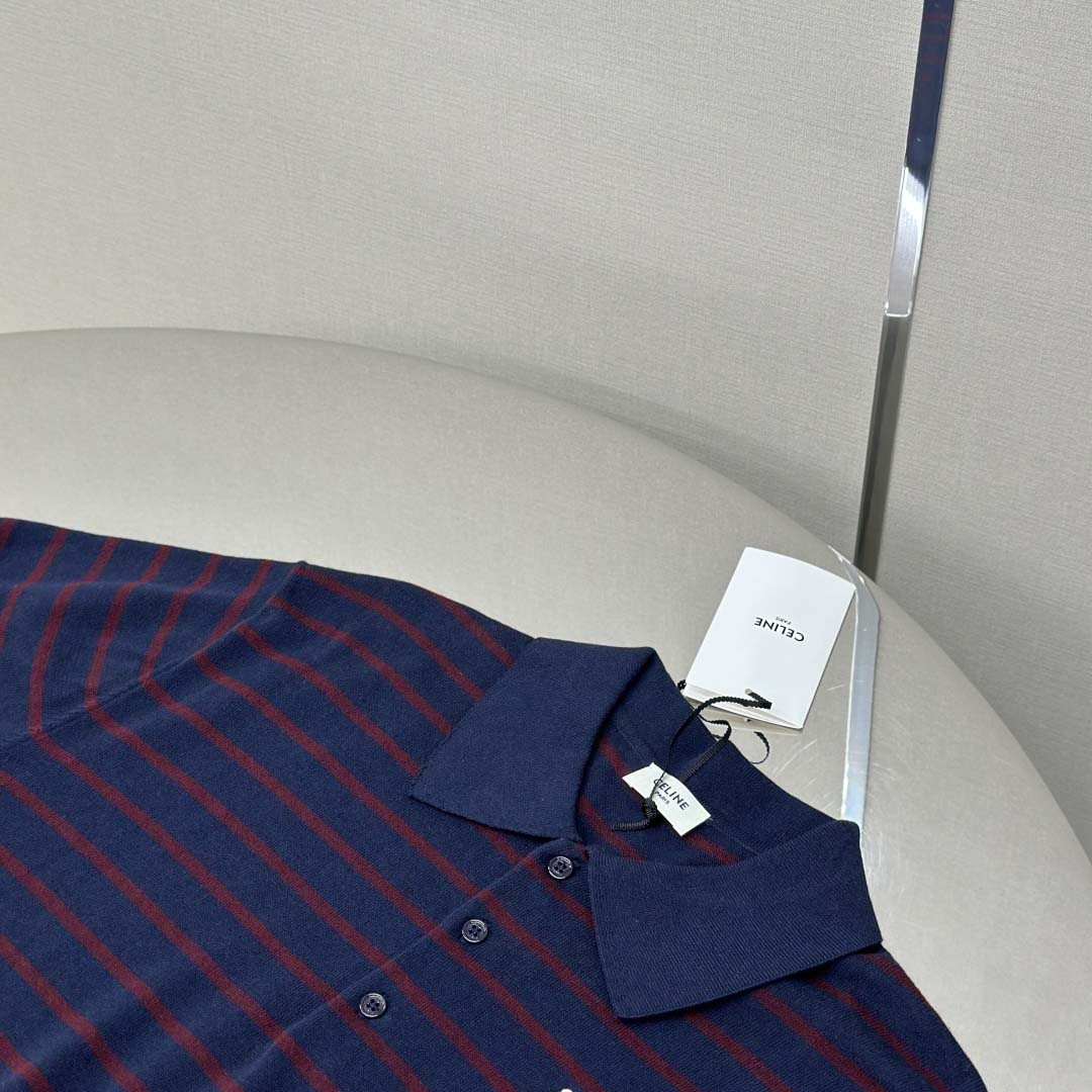 Celine Short-sleeved Polo Sweater In Fine Cotton - DesignerGu