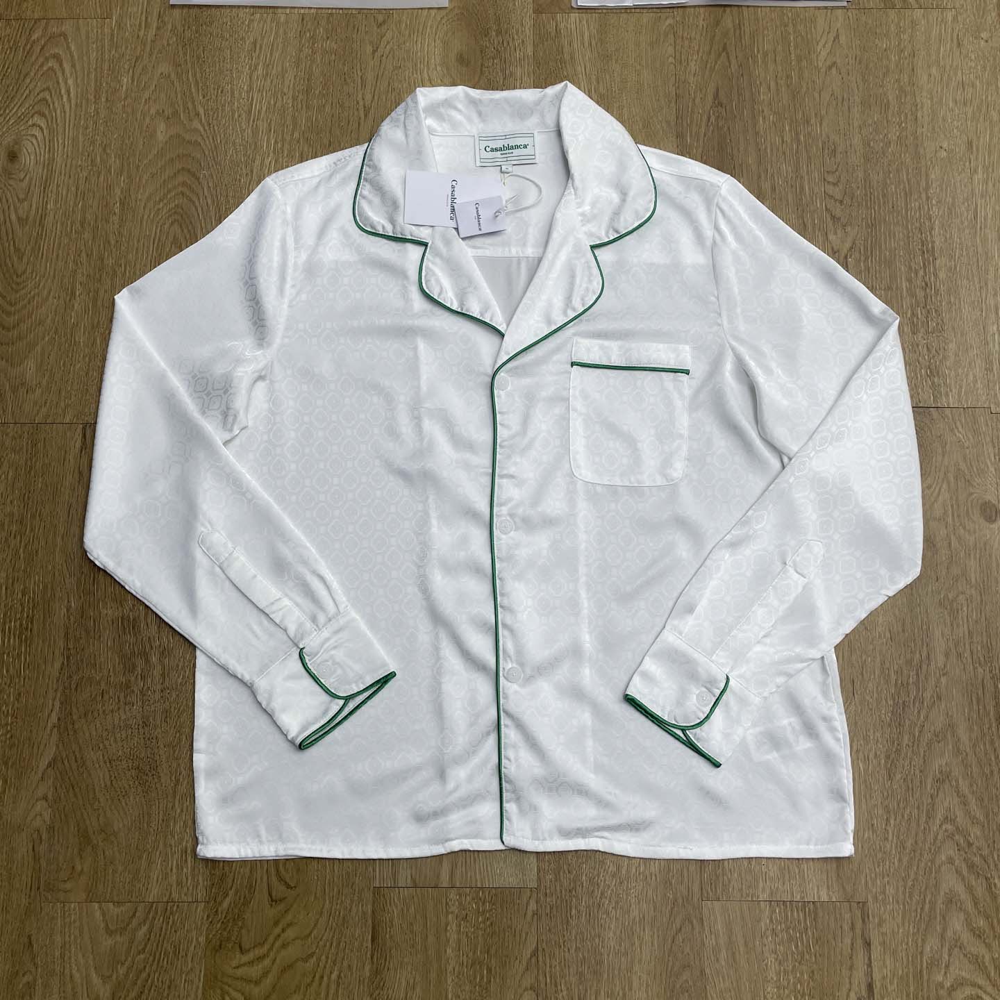 Casablanca Monogram Silk Twill Pajama Shirt In White   C1024 - DesignerGu