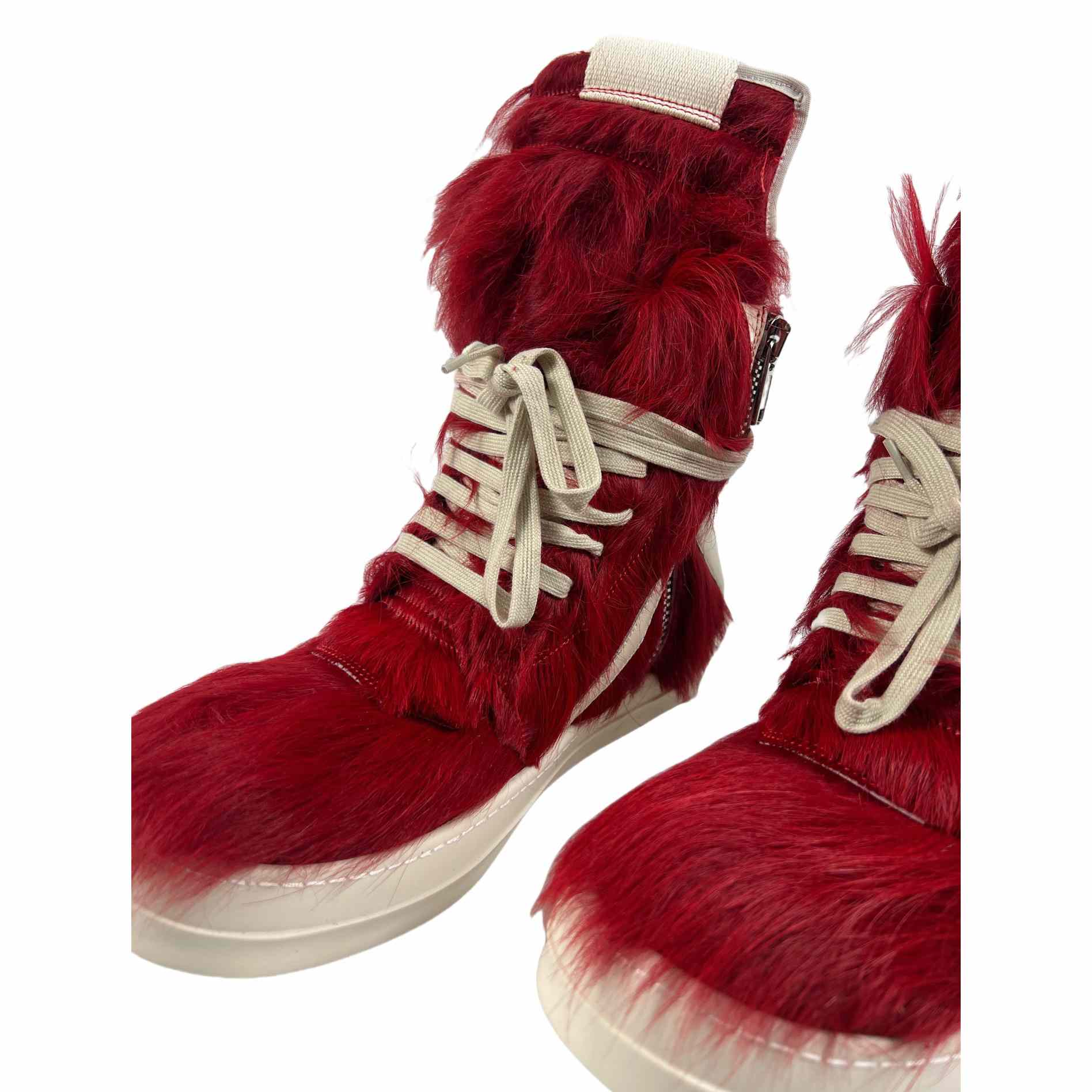 Rick Owens Red & Off-white Geobasket Sneakers - DesignerGu