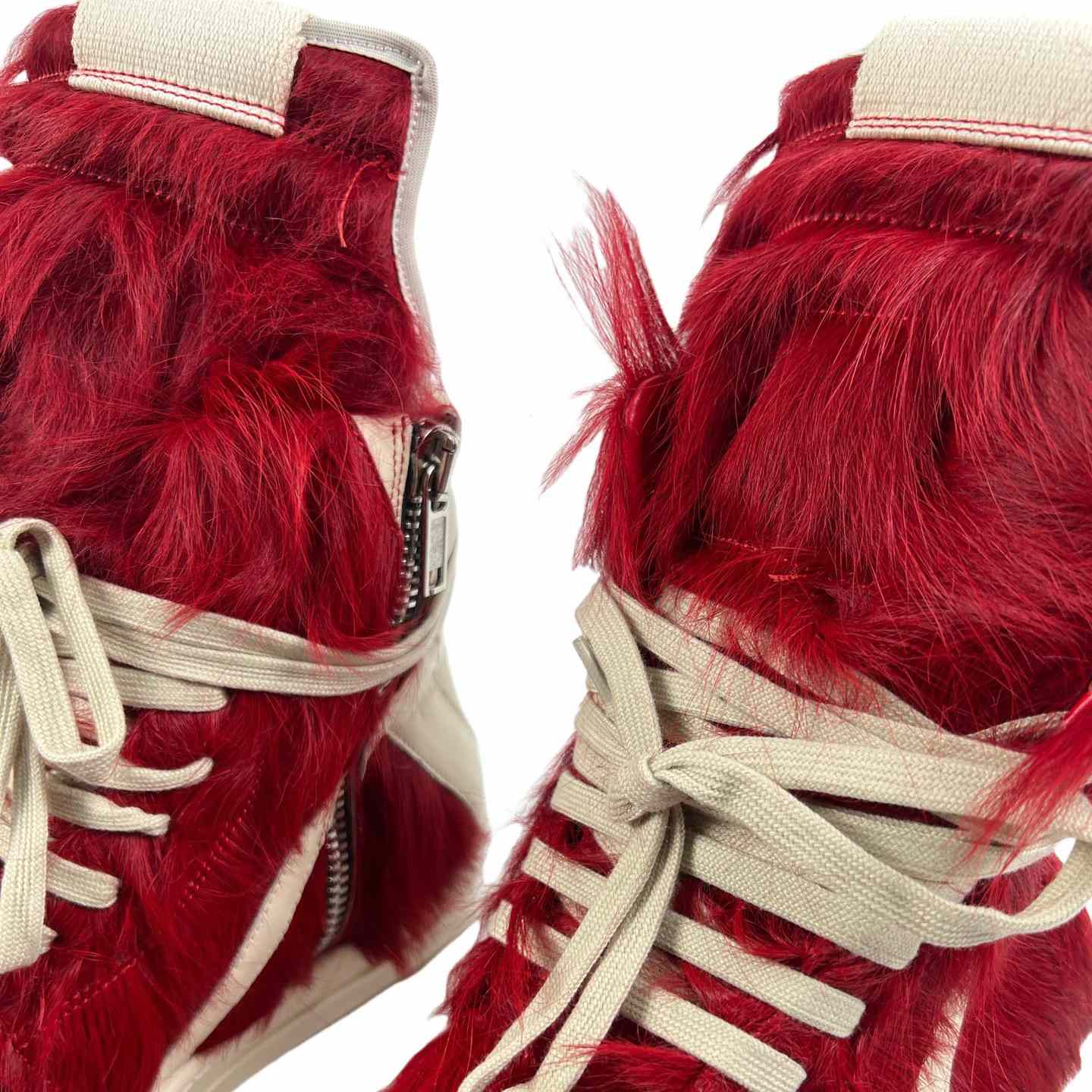 Rick Owens Red & Off-white Geobasket Sneakers - DesignerGu