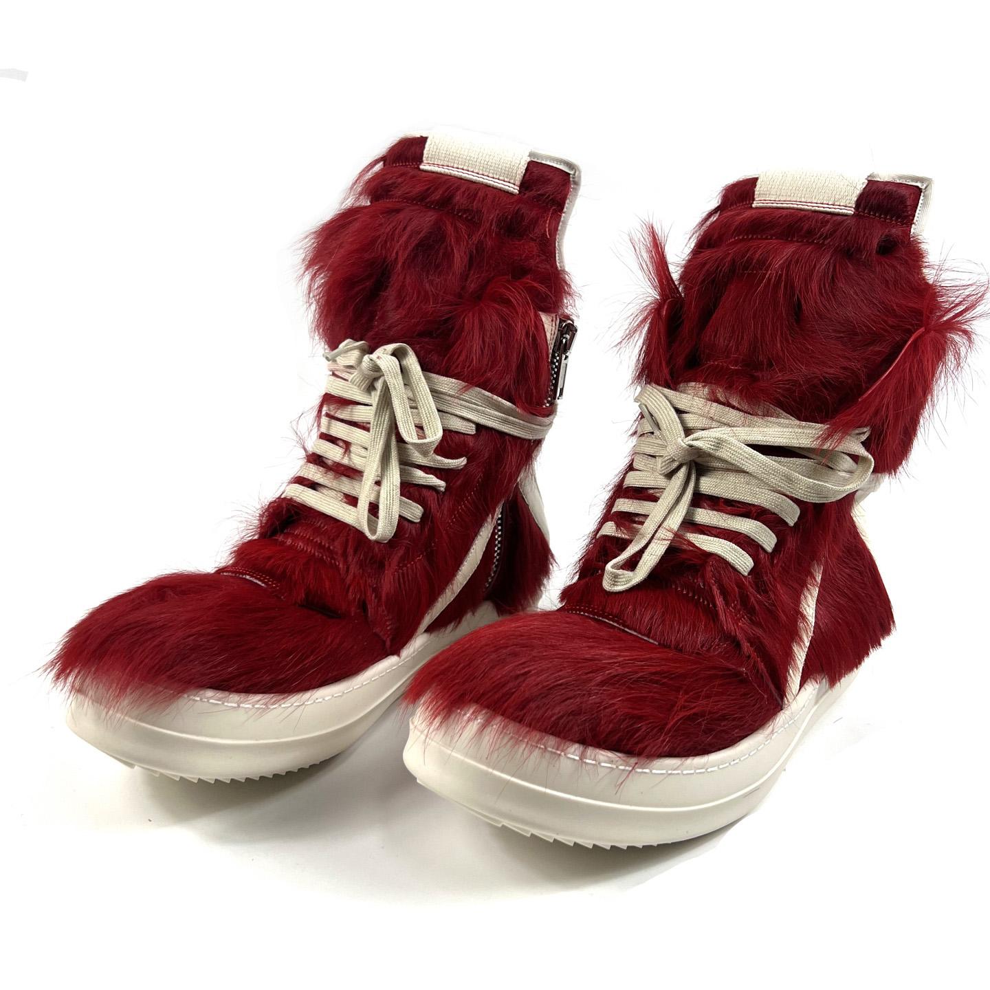 Rick Owens Red & Off-white Geobasket Sneakers - DesignerGu