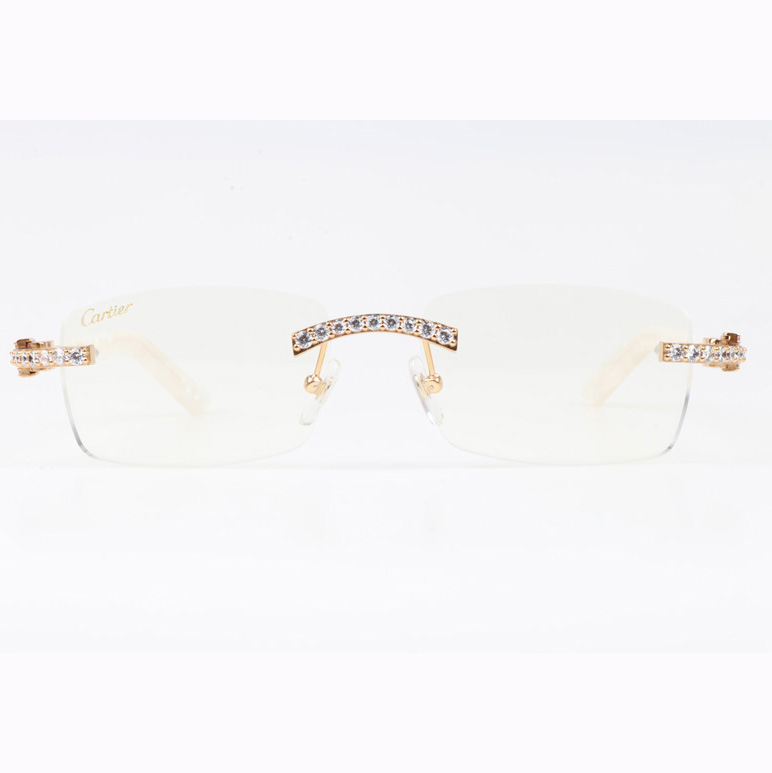 Cartier CT 3524012 Big Diamond Eyeglasses In Gold White - DesignerGu