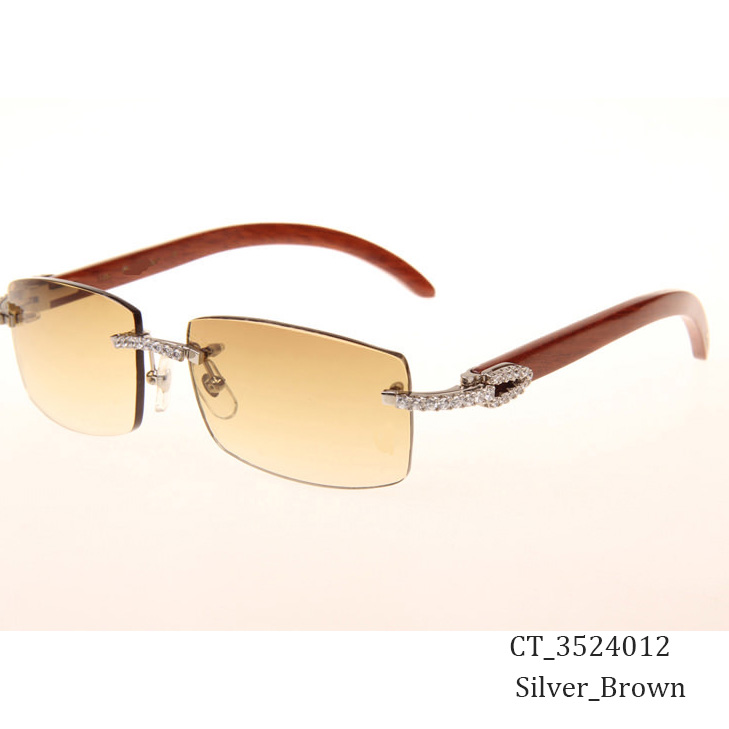 Cartier CT_3524012 Big Diamond Wood Sunglasses In Silver Brown - DesignerGu