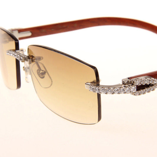Cartier CT_3524012 Big Diamond Wood Sunglasses In Silver Brown - DesignerGu