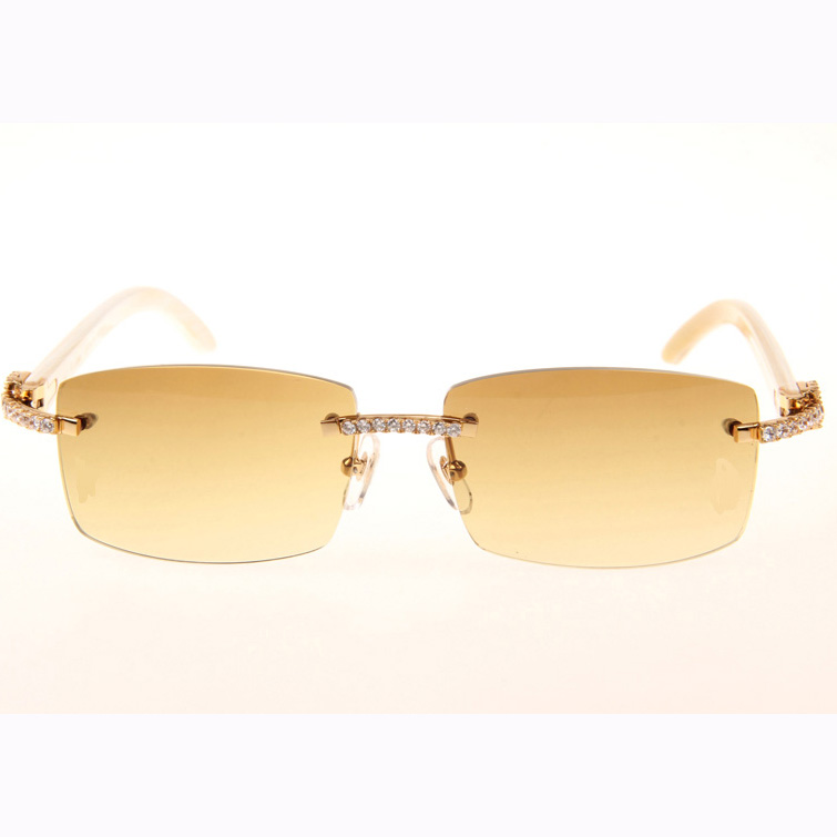 Cartier CT 3524012 Big Diamond White Buffalo Sunglasses In Gold Brown - DesignerGu