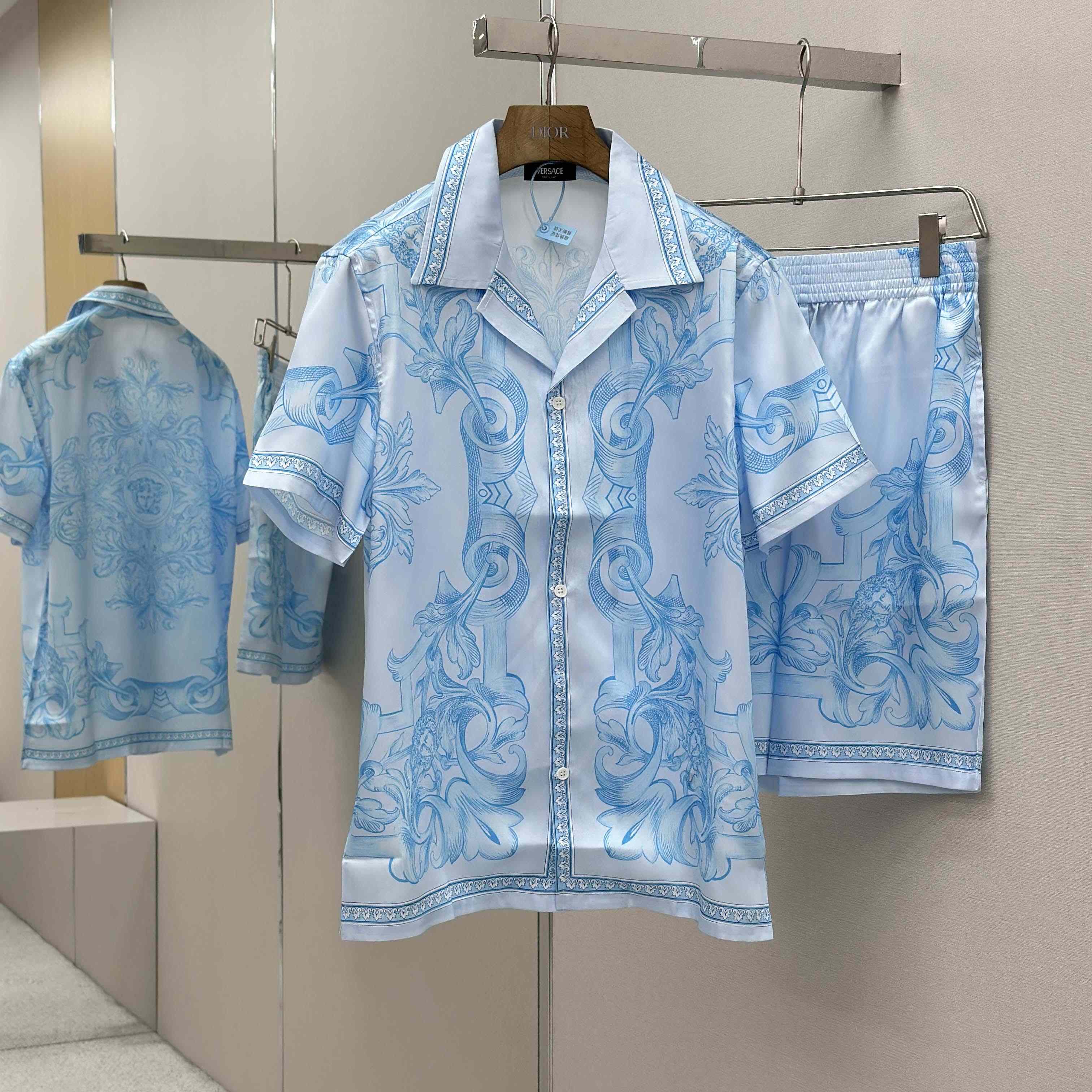 Versace Architectural Baroque Silk Shirt & Silk Shorts - DesignerGu