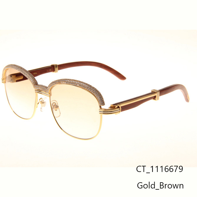 Cartier CT_1116679 Diamond Wood Sunglasses In Gold Brown - DesignerGu