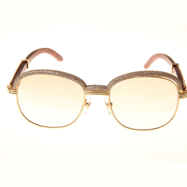 Cartier CT_1116679 Diamond Wood Sunglasses In Gold Brown - DesignerGu