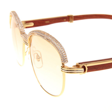 Cartier CT_1116679 Diamond Wood Sunglasses In Gold Brown - DesignerGu