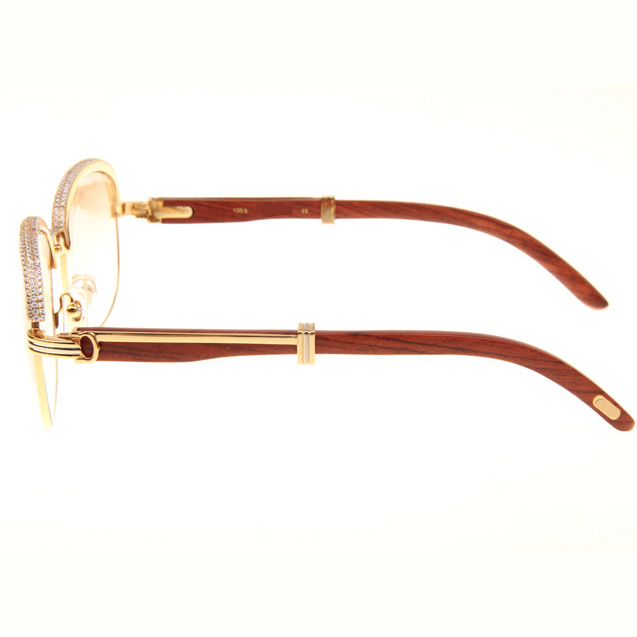 Cartier CT_1116679 Diamond Wood Sunglasses In Gold Brown - DesignerGu