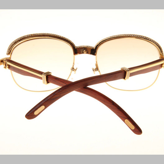 Cartier CT_1116679 Diamond Wood Sunglasses In Gold Brown - DesignerGu