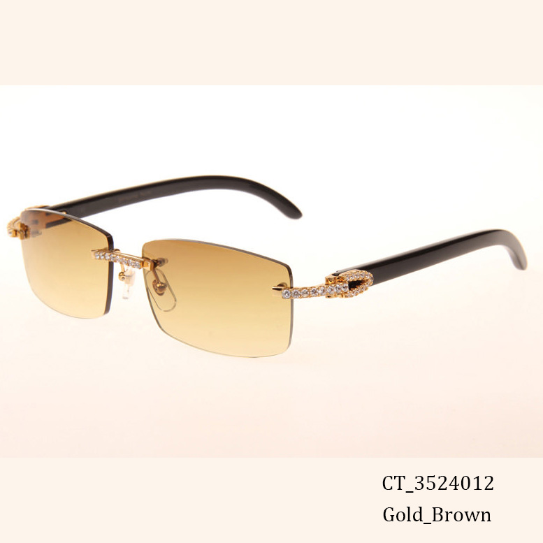 Cartier CT 3524012 Big Diamond Black Buffalo Sunglasses In Gold Brown - DesignerGu