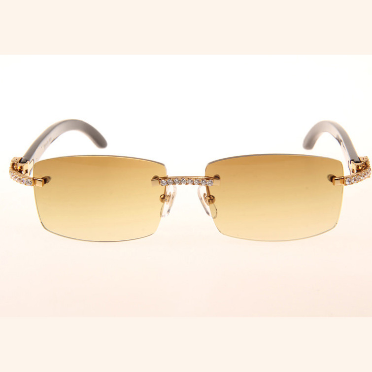 Cartier CT 3524012 Big Diamond Black Buffalo Sunglasses In Gold Brown - DesignerGu
