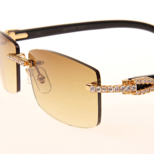 Cartier CT 3524012 Big Diamond Black Buffalo Sunglasses In Gold Brown - DesignerGu