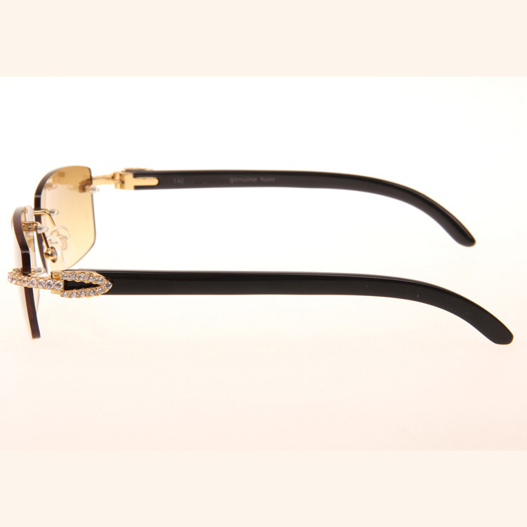 Cartier CT 3524012 Big Diamond Black Buffalo Sunglasses In Gold Brown - DesignerGu