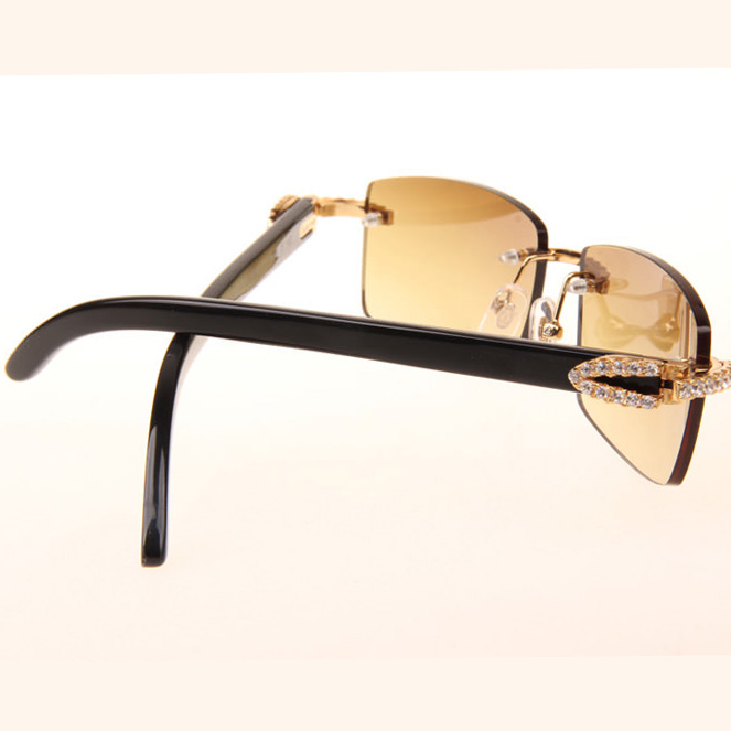 Cartier CT 3524012 Big Diamond Black Buffalo Sunglasses In Gold Brown - DesignerGu
