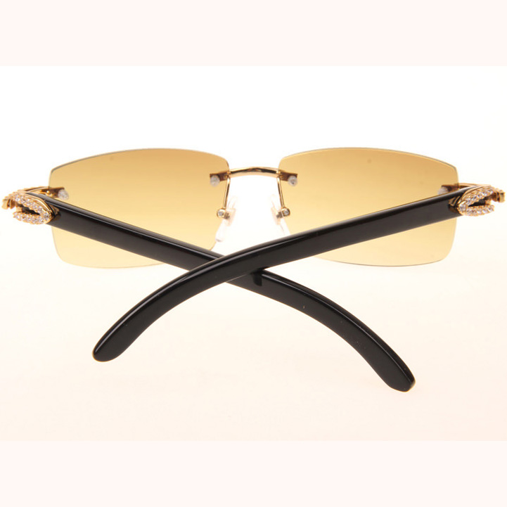 Cartier CT 3524012 Big Diamond Black Buffalo Sunglasses In Gold Brown - DesignerGu