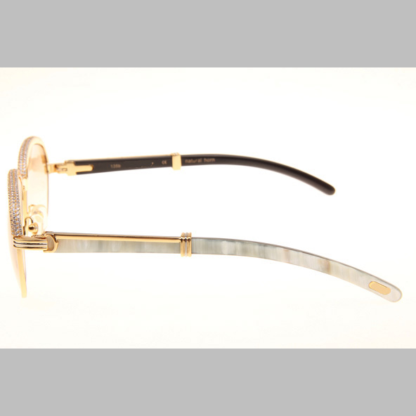 Cartier CT_1116679 Diamond White Mix Black Buffalo Sunglasses In Gold Brown - DesignerGu