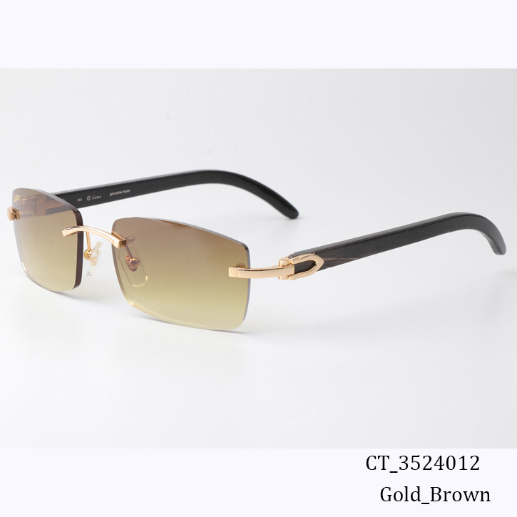 Cartier CT_3524012 Black Buffalo Sunglasses Gold Brown - DesignerGu