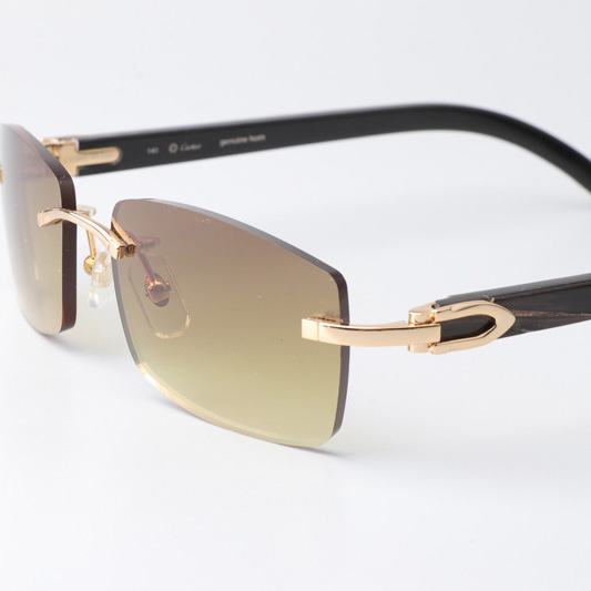 Cartier CT_3524012 Black Buffalo Sunglasses Gold Brown - DesignerGu