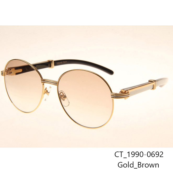 Cartier CT1990-0692 White Mix Black Buffalo Sunglasses In Gold Brown - DesignerGu