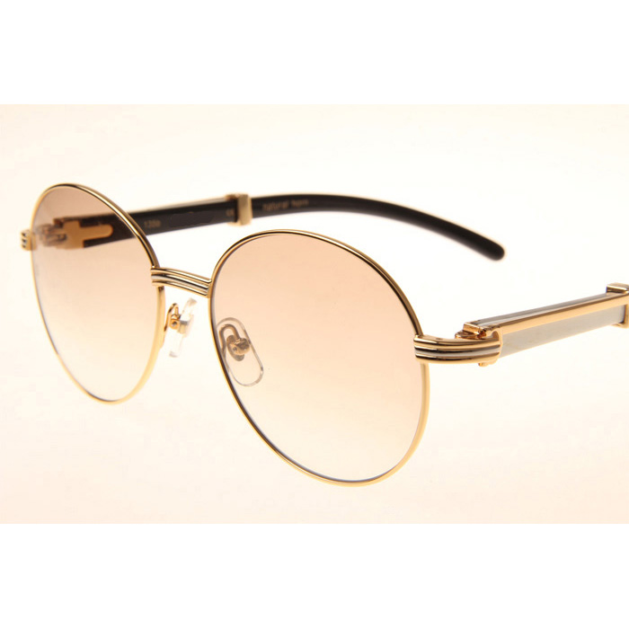 Cartier CT1990-0692 White Mix Black Buffalo Sunglasses In Gold Brown - DesignerGu