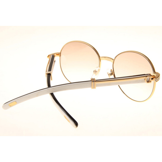 Cartier CT1990-0692 White Mix Black Buffalo Sunglasses In Gold Brown - DesignerGu