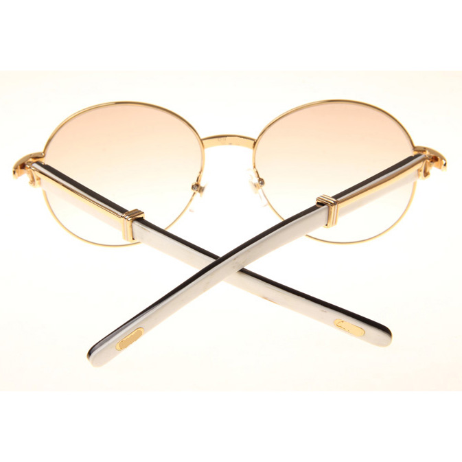 Cartier CT1990-0692 White Mix Black Buffalo Sunglasses In Gold Brown - DesignerGu