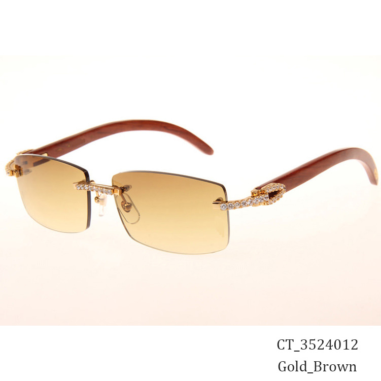 Cartier CT_3524012 Big Diamond Wood Sunglasses In Gold Brown - DesignerGu